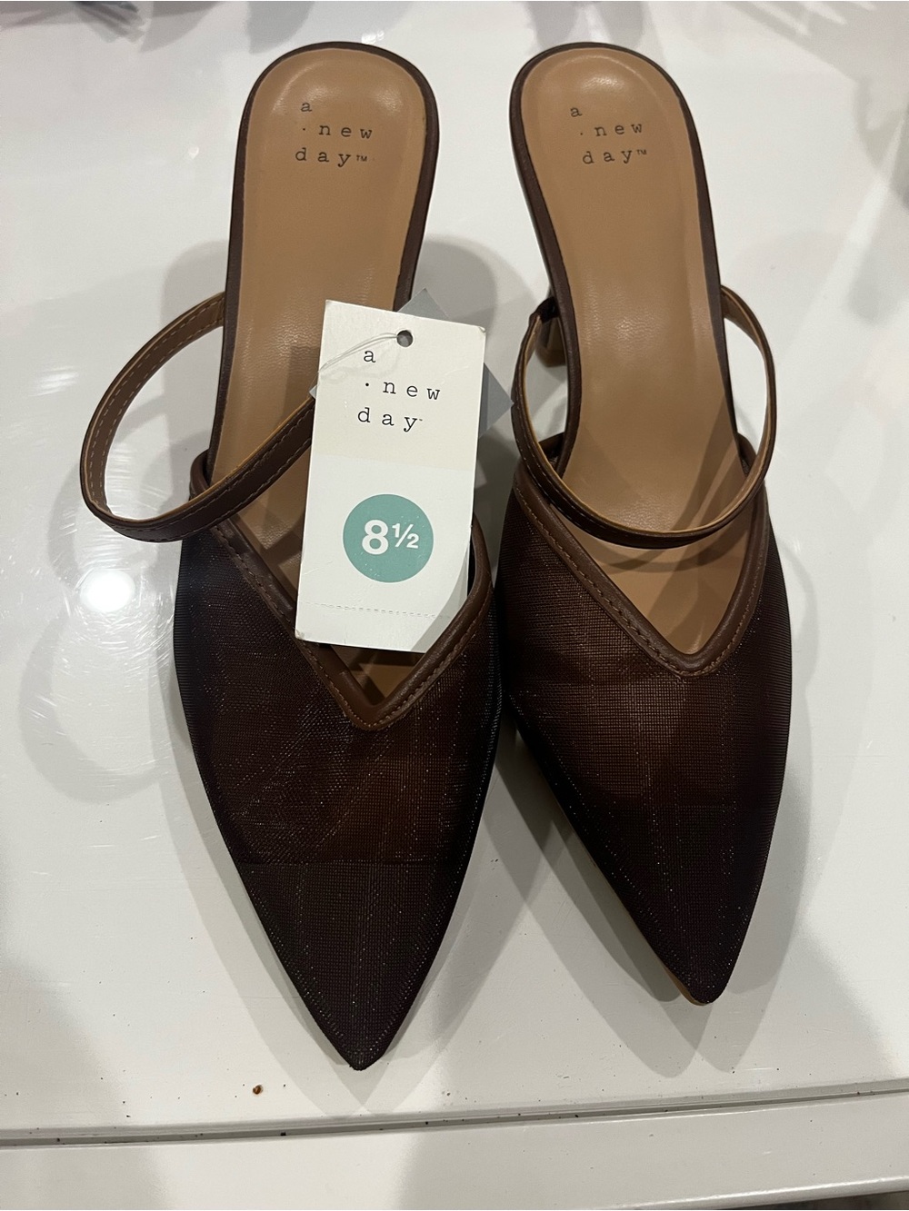 a new day Brown Pointed-Toe Slingback Mules